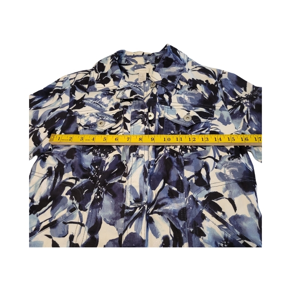 Floral Blue and White Women's Denim Top - Picture 8 of 11